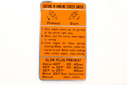 Kubota 66601-48260 Starter Switch Decal NOS