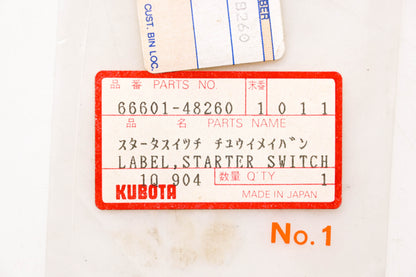 Kubota 66601-48260 Starter Switch Decal NOS