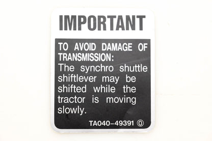 Kubota TA040-49390 Shuttle Label NOS