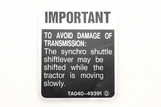 Kubota TA040-49390 Shuttle Label NOS