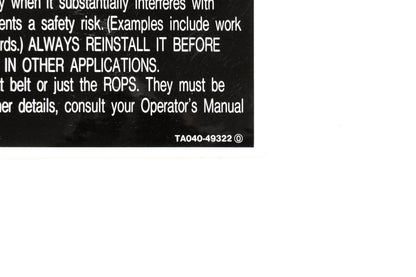 Kubota TA040-49322 Warning Roll-Over Decal NOS