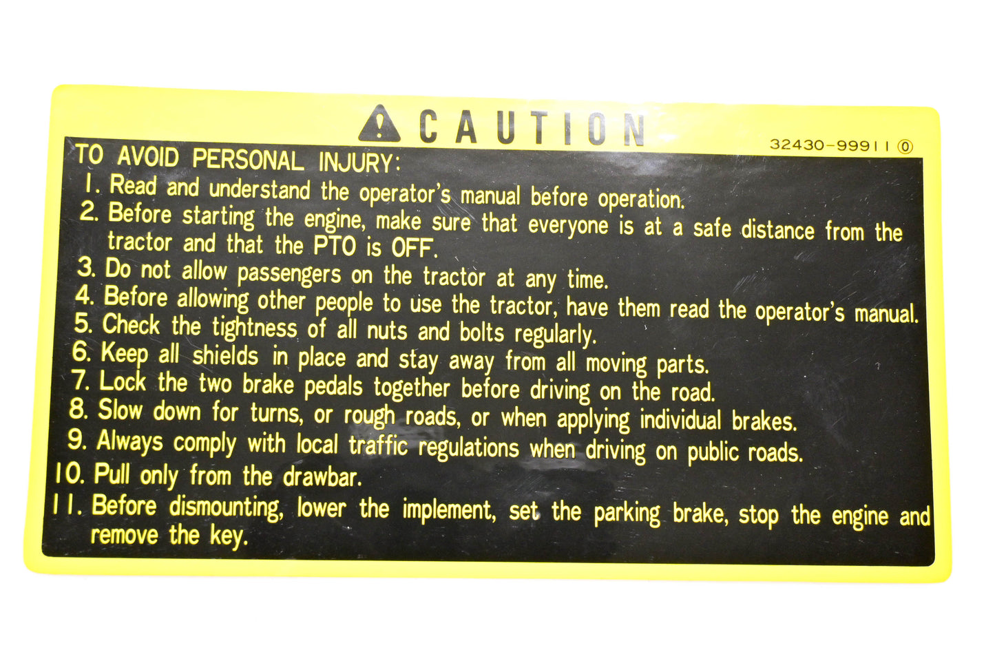 Kubota 32430-99911 Caution Personal Injury Decal NOS
