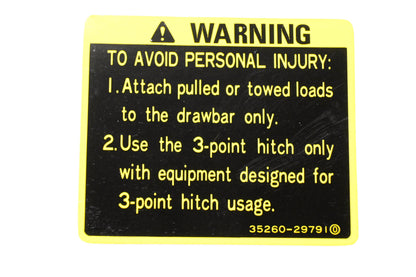 Kubota 35260-29791 Warning Personal Injury Decal NOS