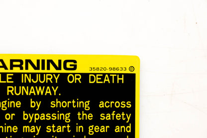 Kubota 35820-98633 Warning Runaway Decal NOS