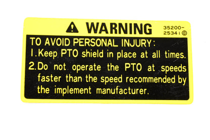 Kubota 35200-25341 Warning Personal Injury Decal NOS