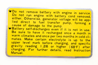 Kubota 15232-88230 Battery Instruction Decal NOS