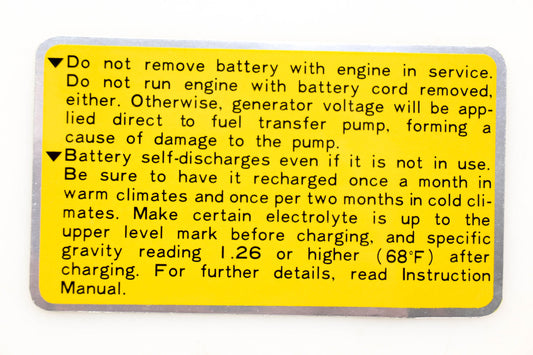 Kubota 15232-88230 Battery Instruction Decal NOS