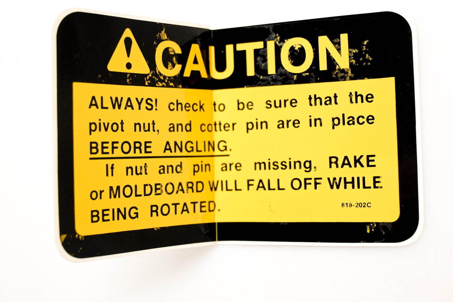 Land Pride 818-202C Caution Nut Pin Angling Decal NOS