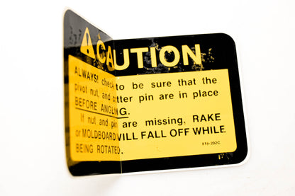 Land Pride 818-202C Caution Nut Pin Angling Decal NOS