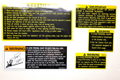 Kubota 32430-99900 Warning Label Kit NOS
