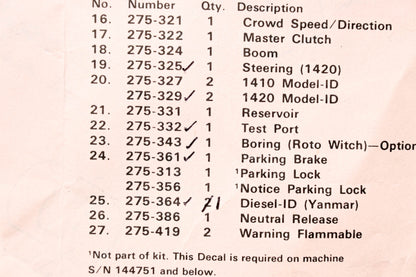 Ditch Witch 275-343, 343 Boring Decal NOS