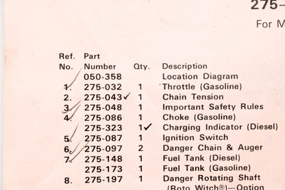 Ditch Witch 275-043, 043 Chain Tension Decal NOS