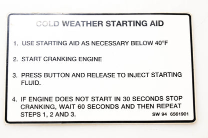 Bobcat SW 94 6561901, 6561901 Cold Weather Starting Aid Decal NOS