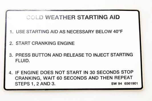 Bobcat SW 94 6561901, 6561901 Cold Weather Starting Aid Decal NOS