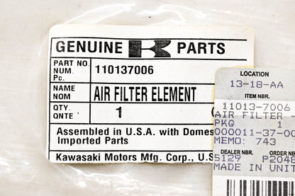 New OEM Kawasaki 110137006 Air Filter Element NOS