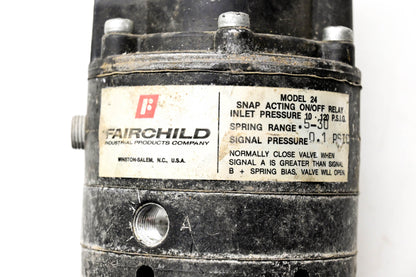 Fairchild 24 Model 24 Snap Acting On Off Relay 10-120 PSIG Spring Range .5-30 PSIG
