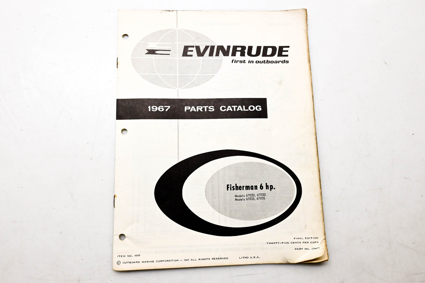 OMC 4393, 278871 Evinrude 1967 Parts Catalog Fisherman