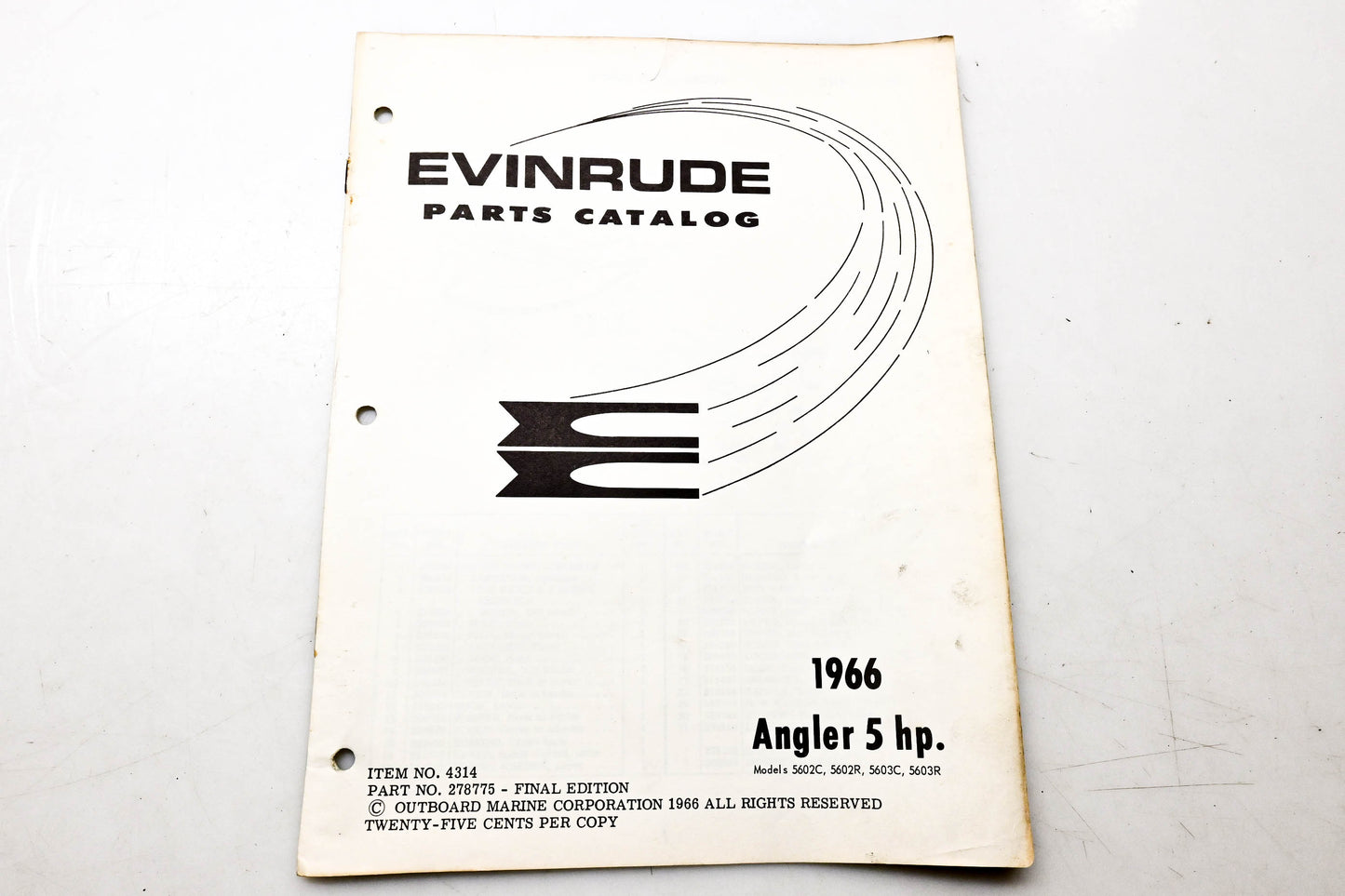 OMC 4314, 278775 Evinrude Parts Catalog 1966 Angler