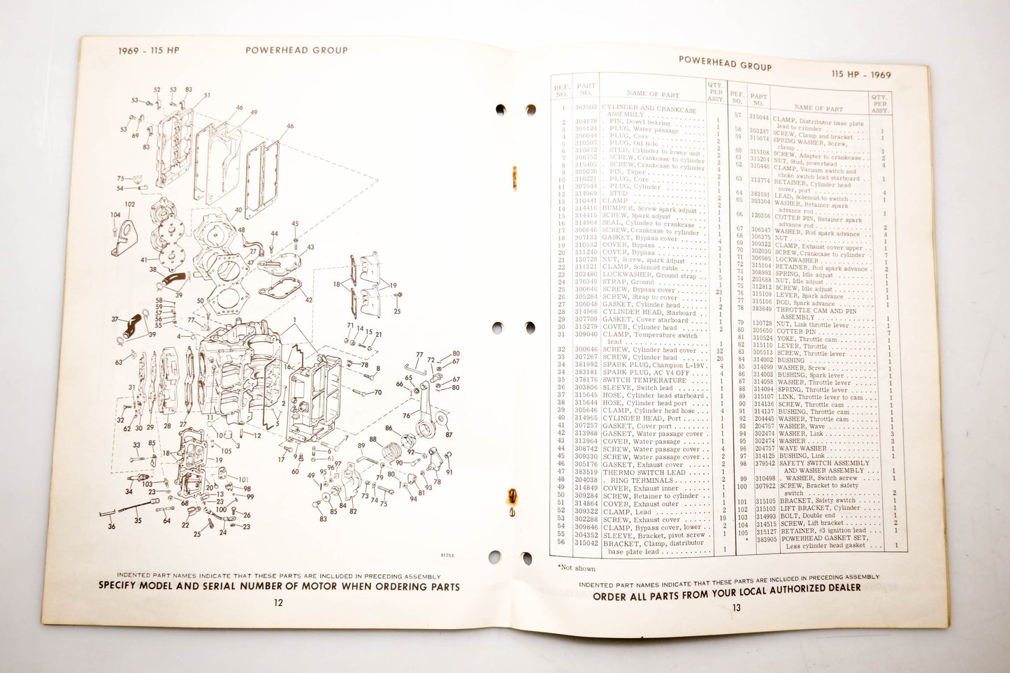 OMC 4625, 279140 Evinrude Parts Catalog 1969 115 Star Flite