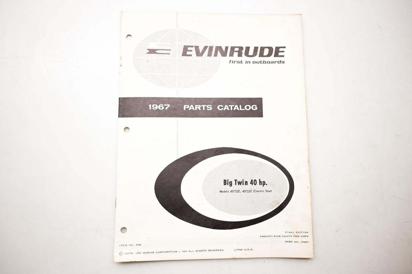 OMC 4398, 278877 Evinrude Parts Catalog 1967 Big Twin Electric Start