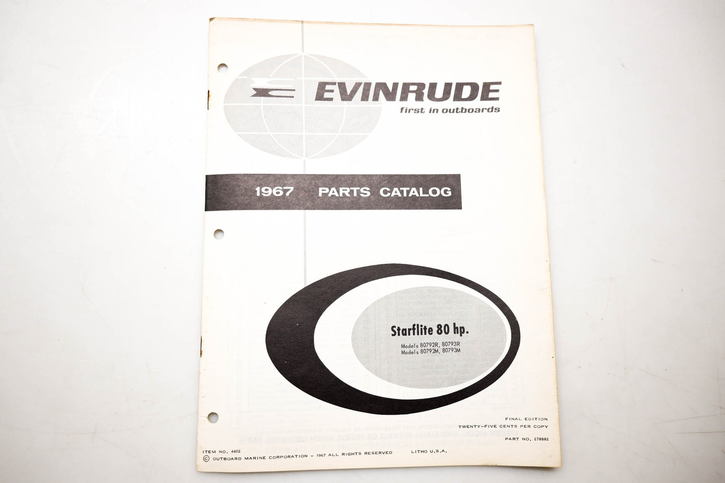 OMC 4402, 278882 Evinrude Parts Catalog 1967 Starflite 80hp