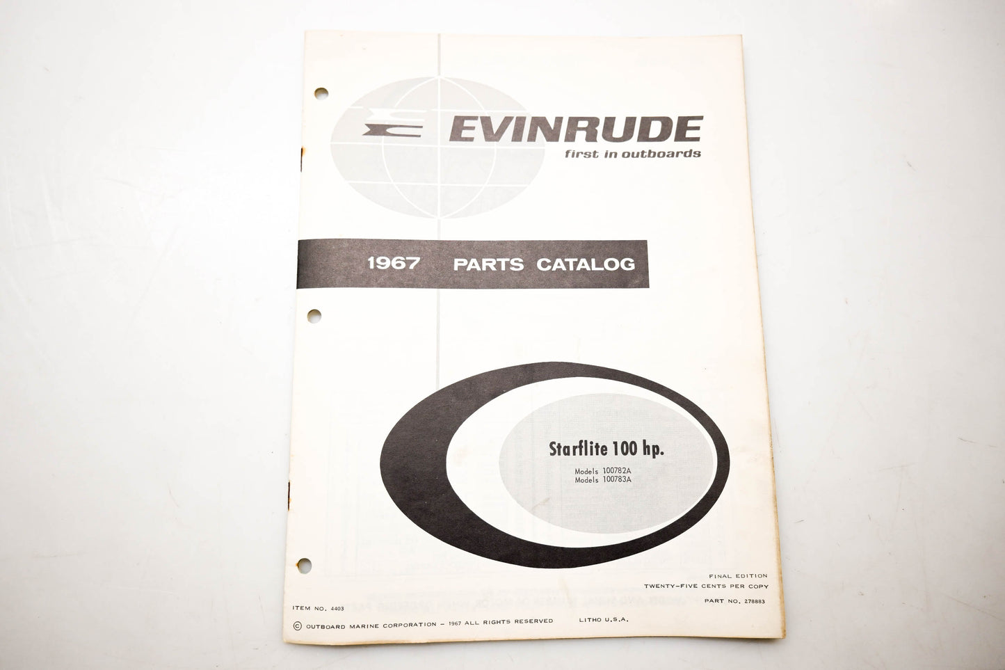 OMC 4403, 278883 Evinrude Parts Catalog 1967 Starflite 100hp