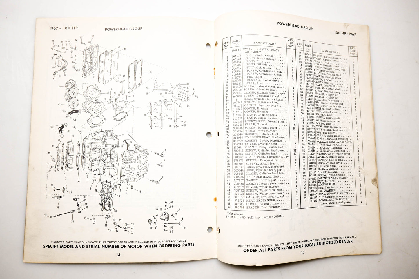 OMC 4403, 278883 Evinrude Parts Catalog 1967 Starflite 100hp
