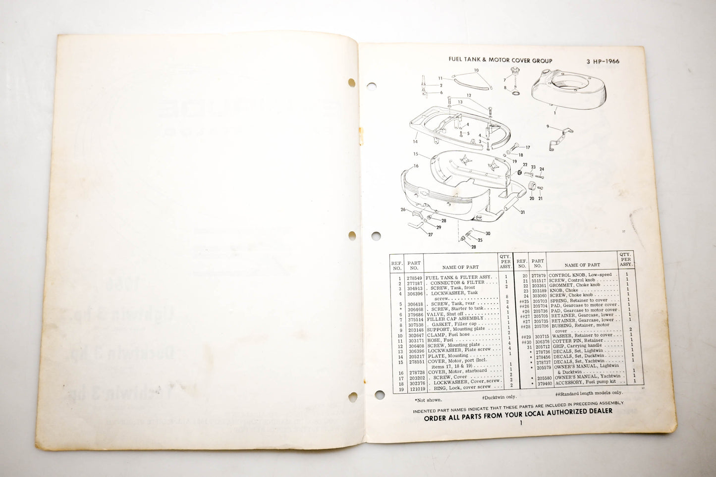OMC 4313, 278774 Evinrude Parts Catalog 1966 Lightwin Ducktwin Yachtwin
