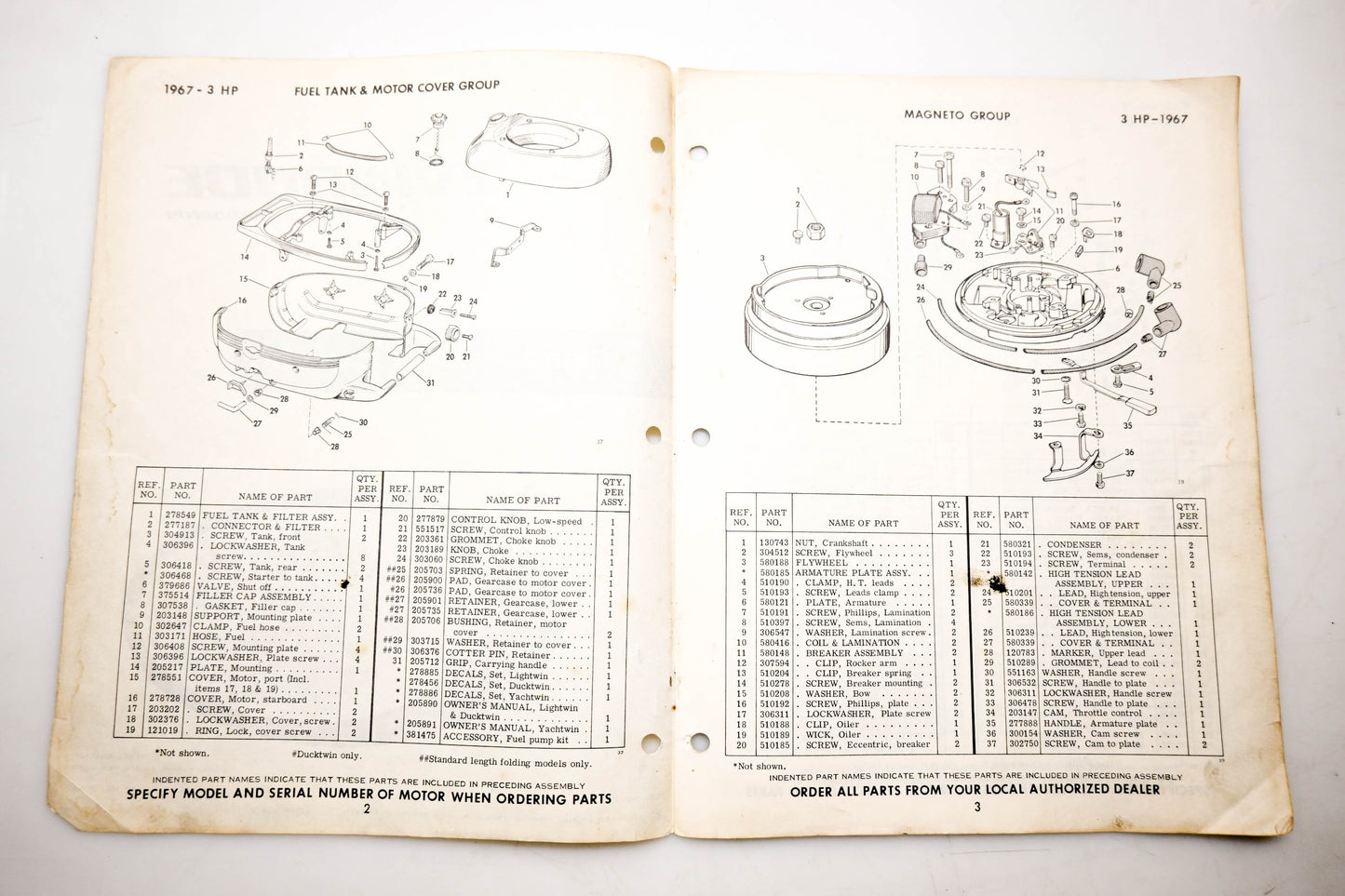 OMC 4391, 278869 Evinrude Parts Catalog 1967 Lightwin Ducktwin Yachtwin
