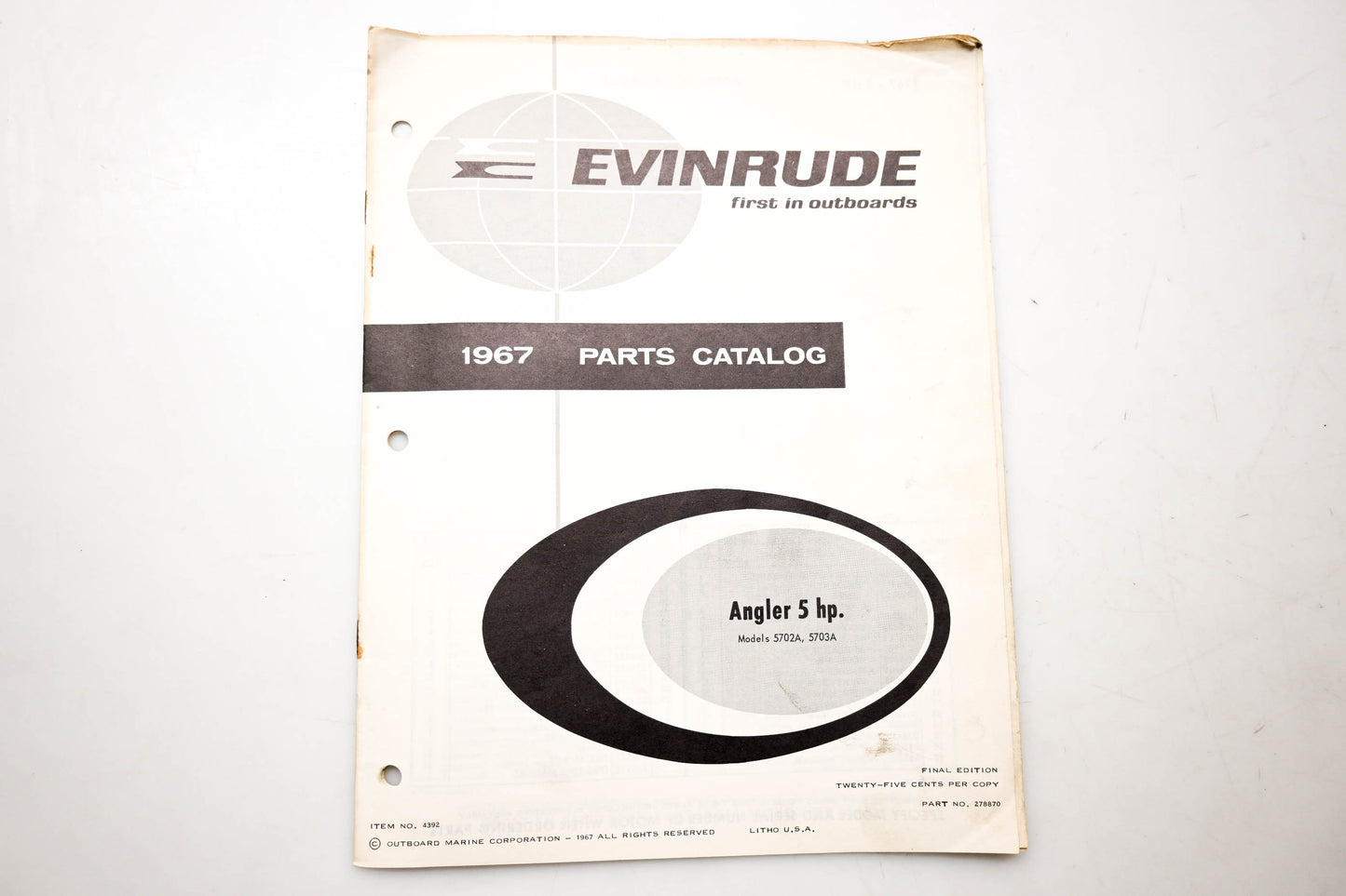 OMC 4392, 278870 Evinrude Parts Catalog 1967 Angler