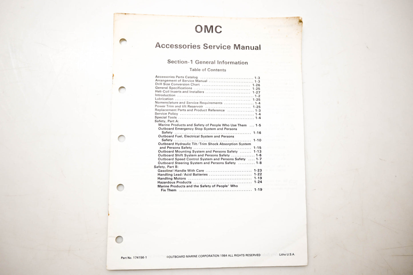 OMC 174156-1 Accessories Service Manual Section 1 General Information