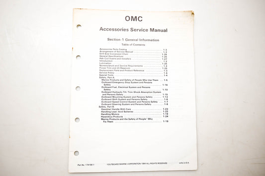 OMC 174156-1 Accessories Service Manual Section 1 General Information