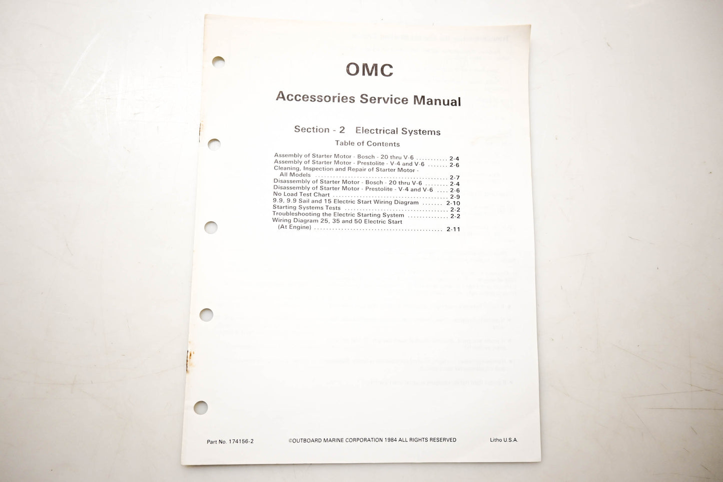 OMC 174156-2 Accessories Service Manual Section 2 Electrical Systems