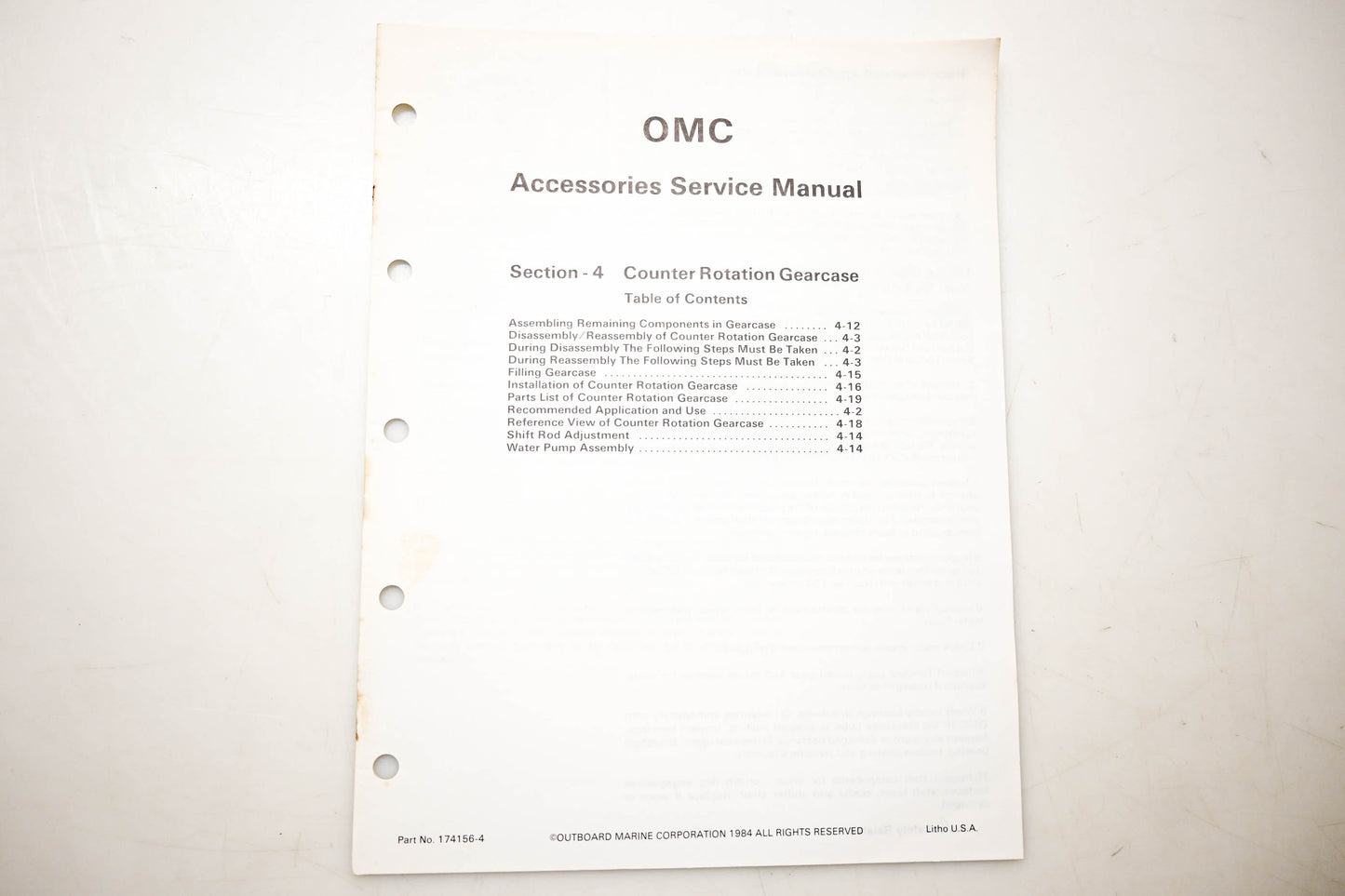 OMC 174156-4 Accessories Service Manual Section 4 Counter Rotation Gearcase