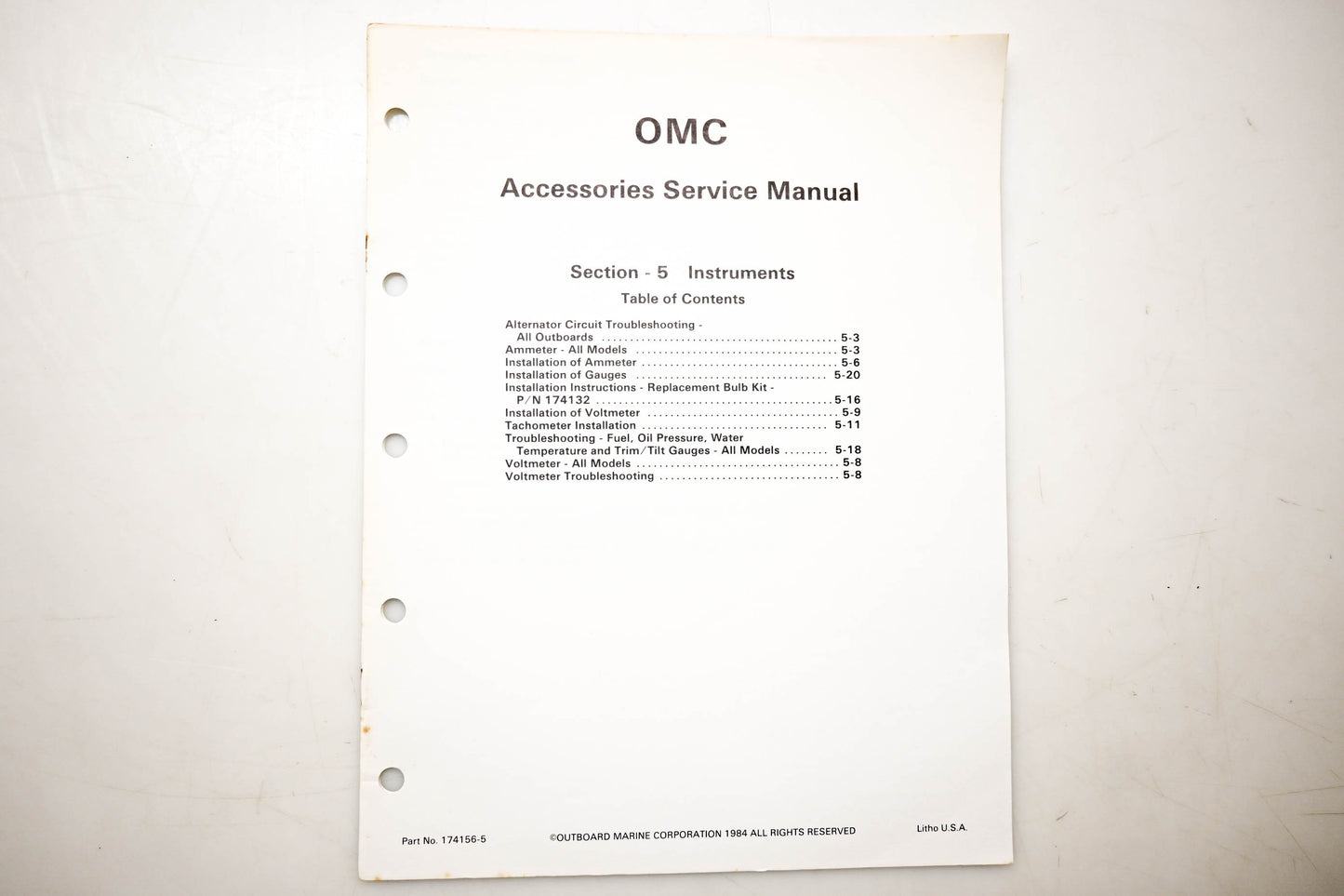 OMC 174156-5 Accessories Service Manual Section 5 Instruments