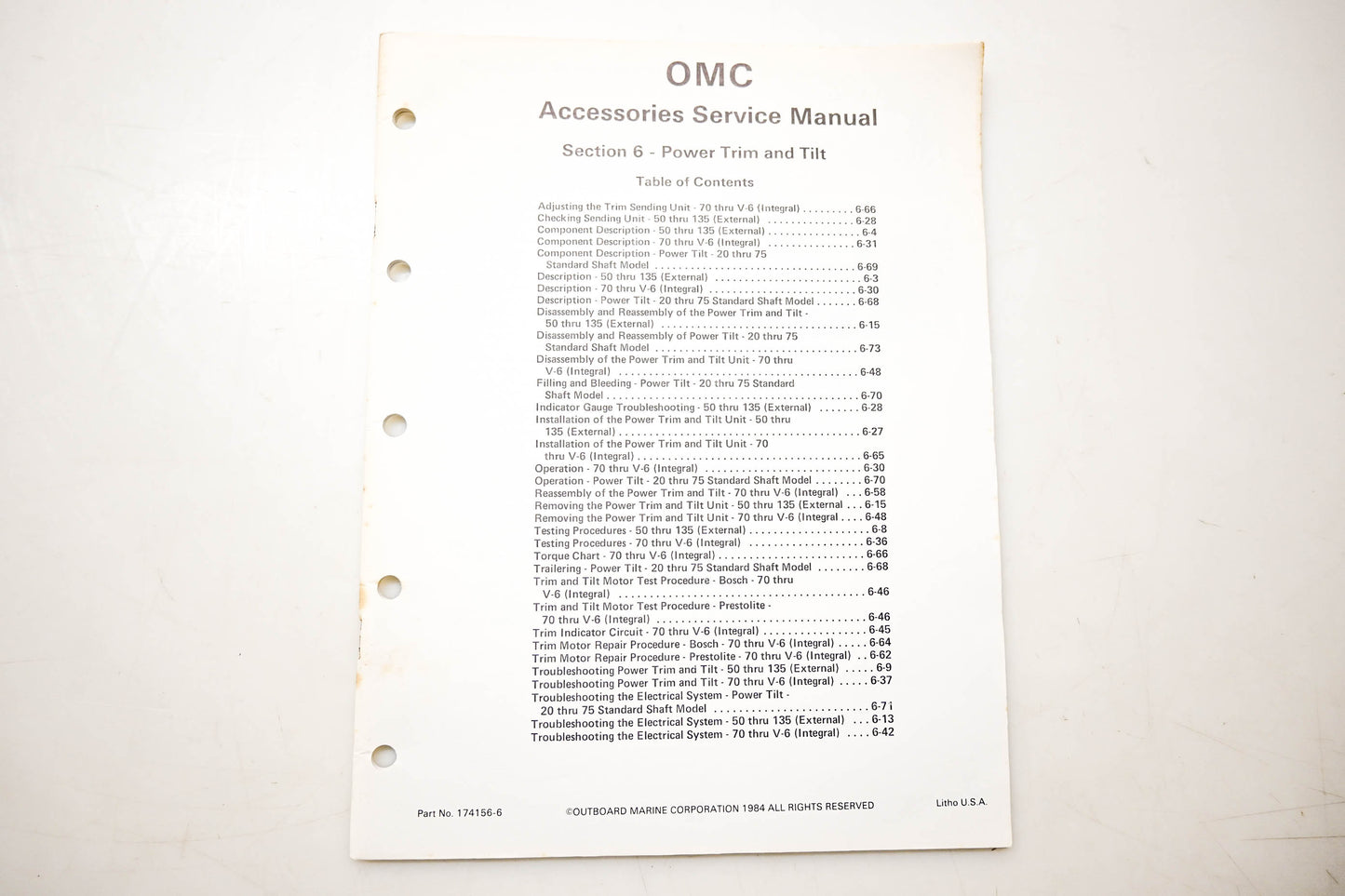 OMC 174156-6 Accessories Service Manual Section 6 Power Trim & Tilt
