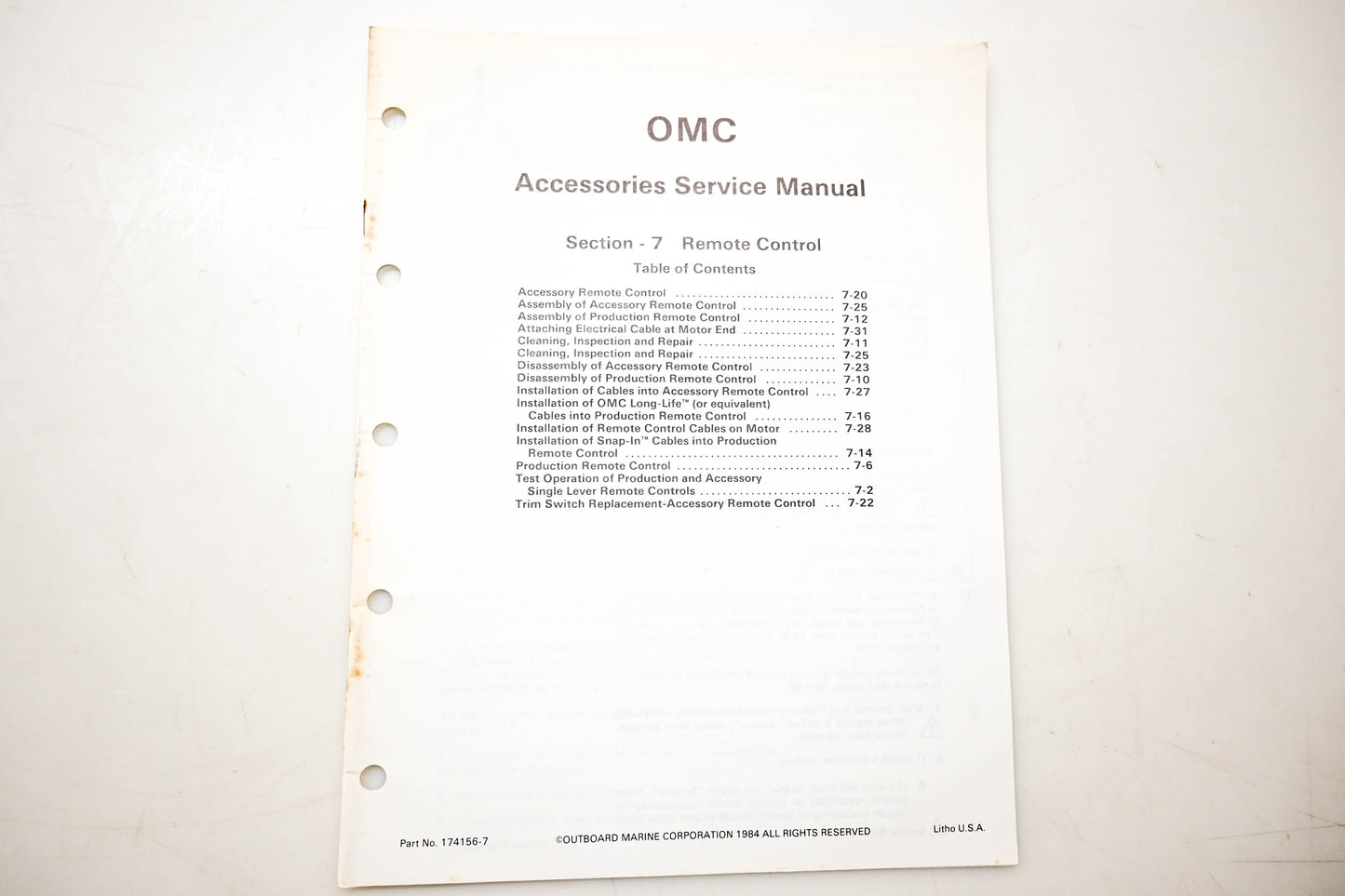 OMC 174156-7 Accessories Service Manual Section 7 Remote Control