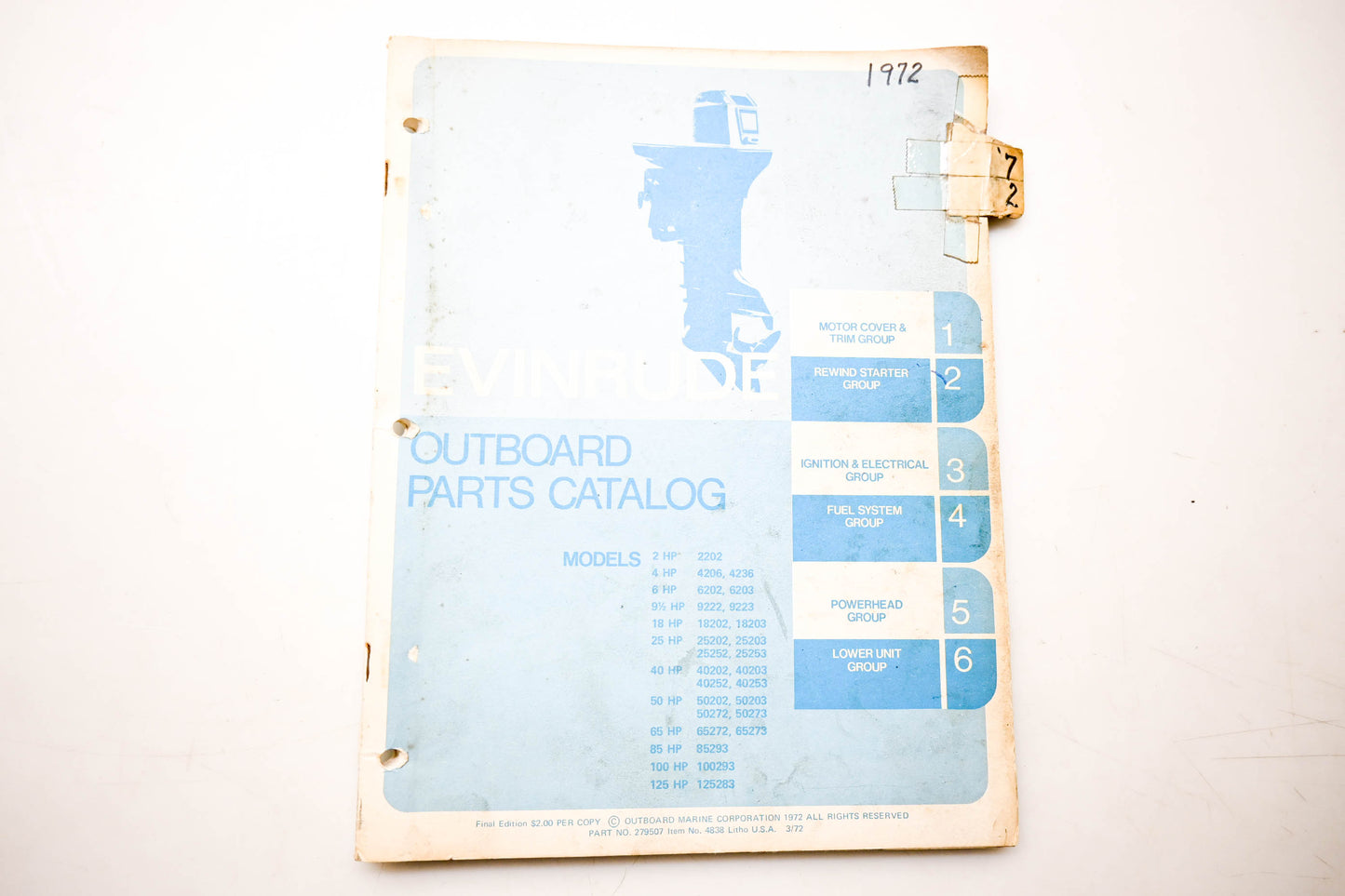 Evinrude 279507, 4838 Outboard Parts Catalog 1972