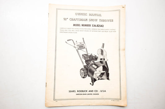 Sears, Roebuck and Co. 1368 Owners Manual 18" Craftsman Snow Thrower
