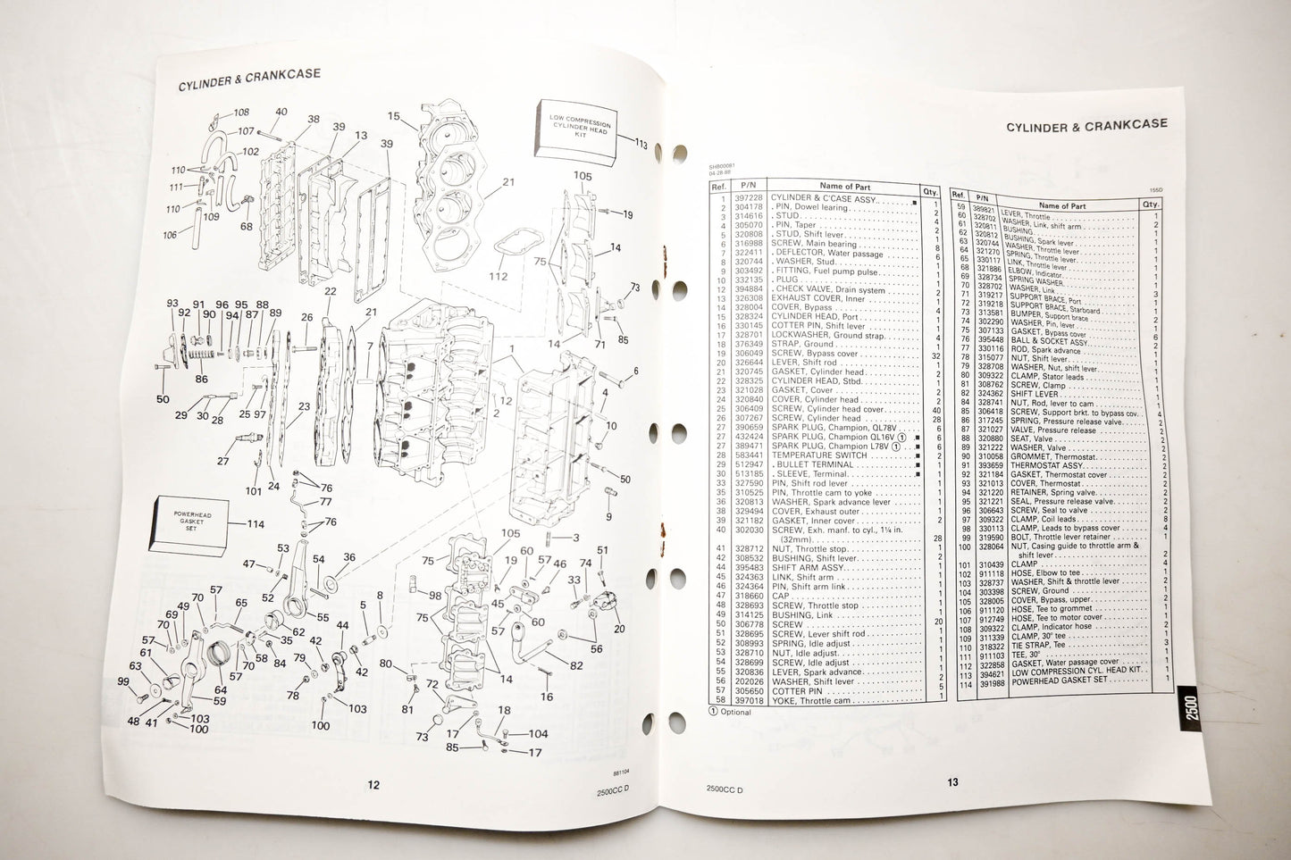 OMC 432239 Parts Catalog 2500 CC Commercial Models