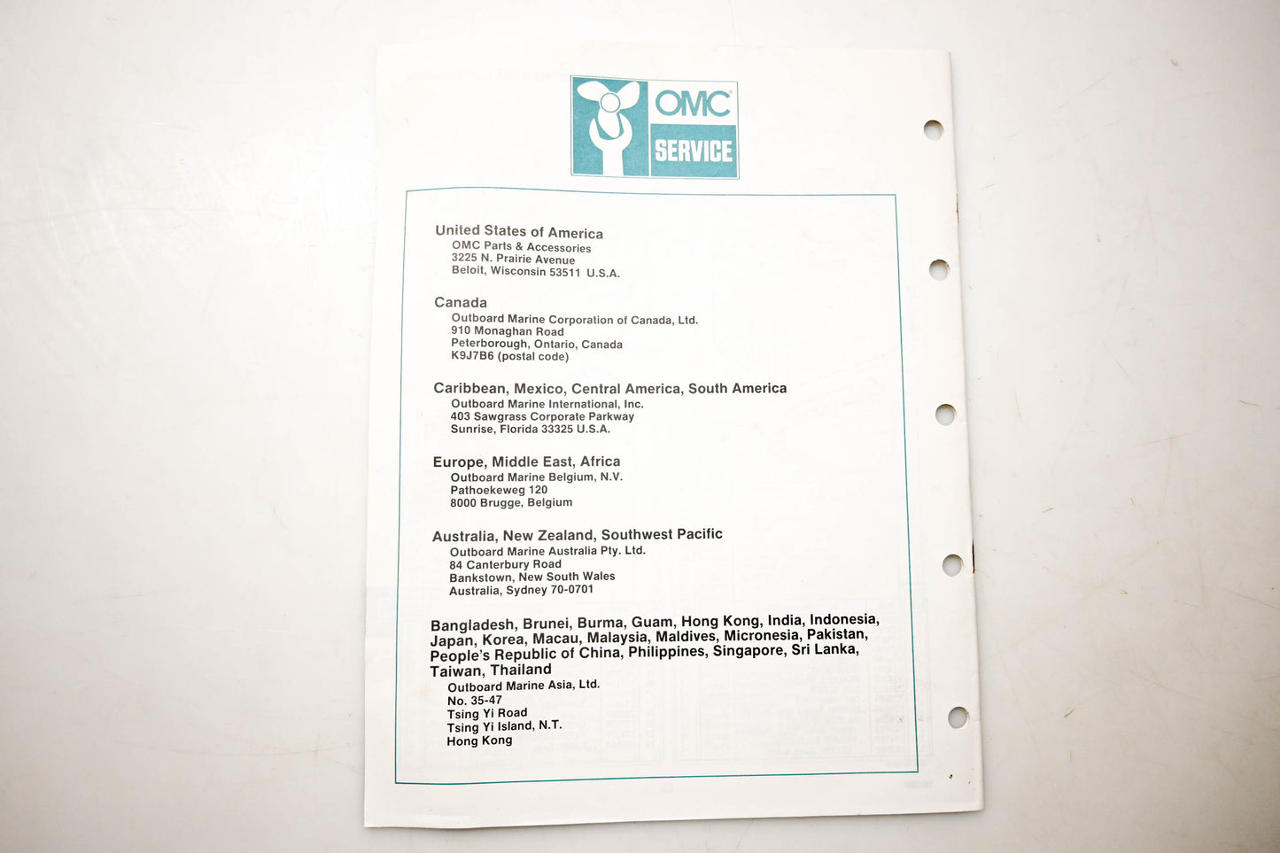 OMC 432231 Parts Catalog 1600 CC Commercial Models