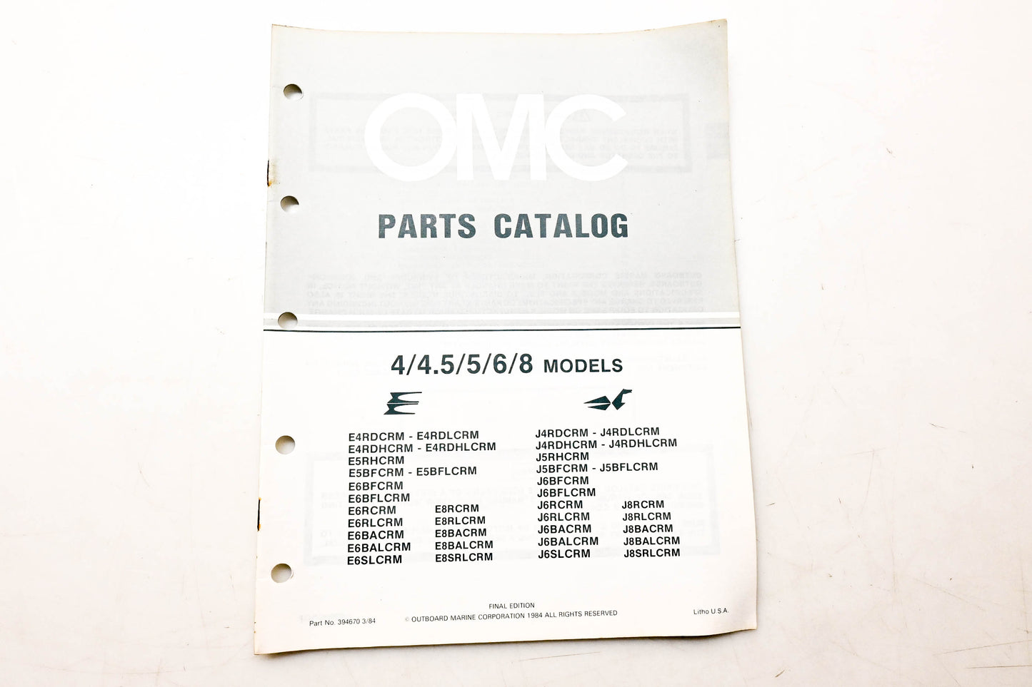 OMC 394670 Parts Catalog 4/4.5/5/6/8 Models