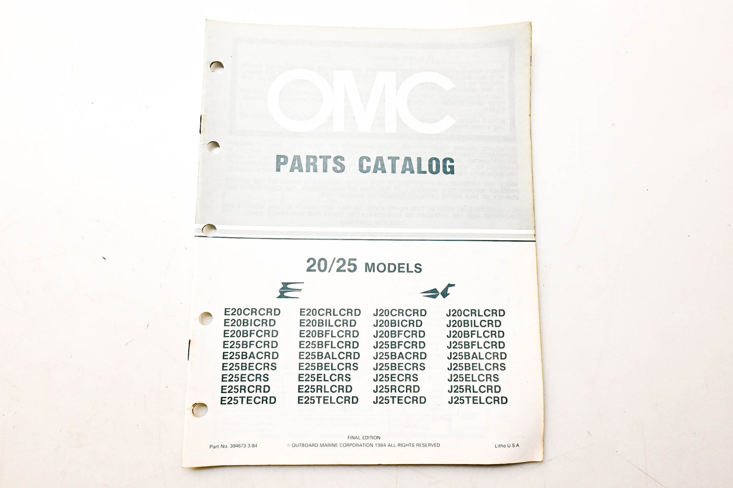OMC 394673 Parts Catalog 20/25 Models