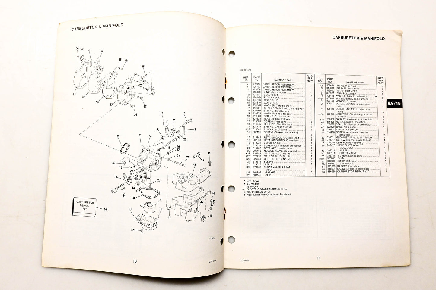 OMC 392975 Parts Catalog 9.9/15 Models
