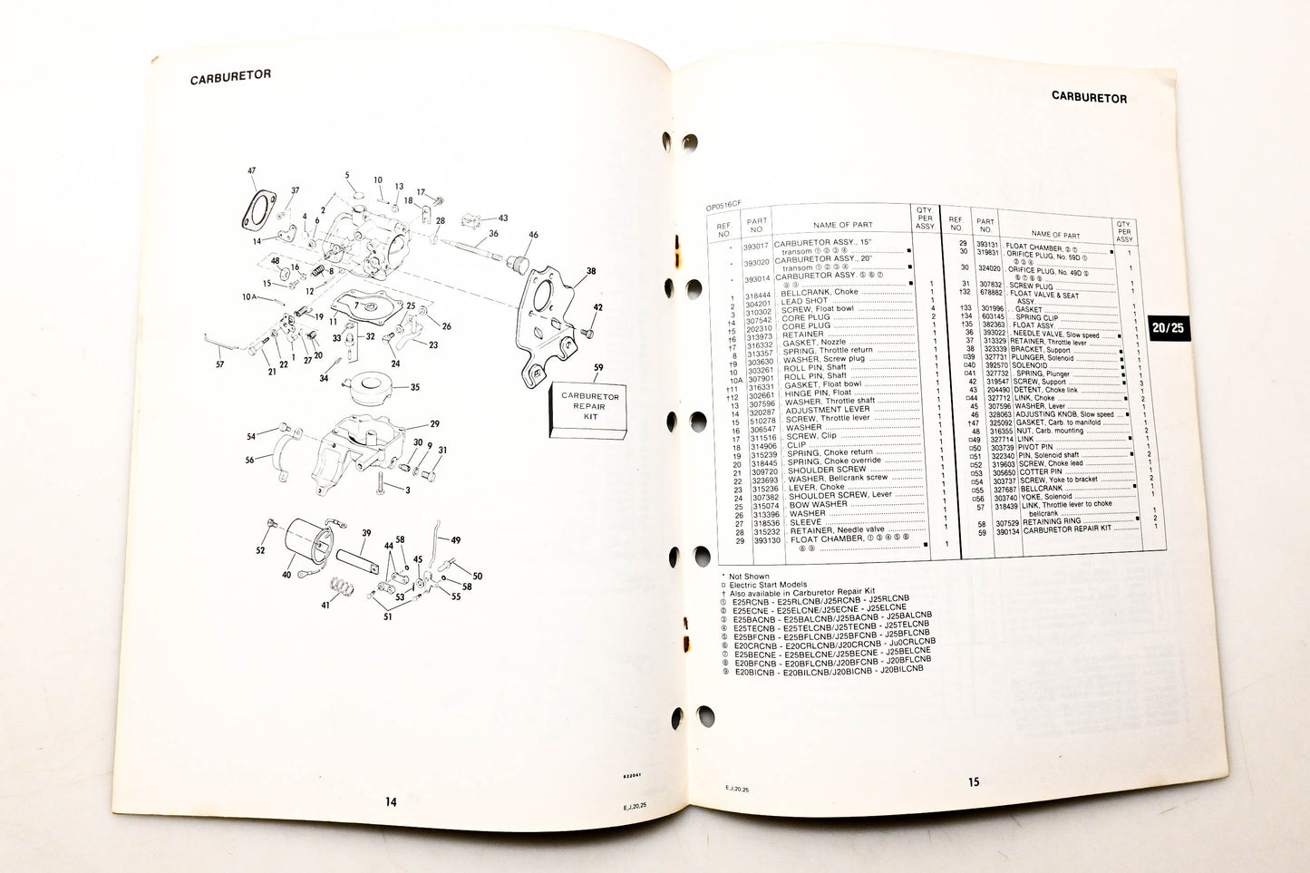 OMC 392976 Parts Catalog 20/25 Models