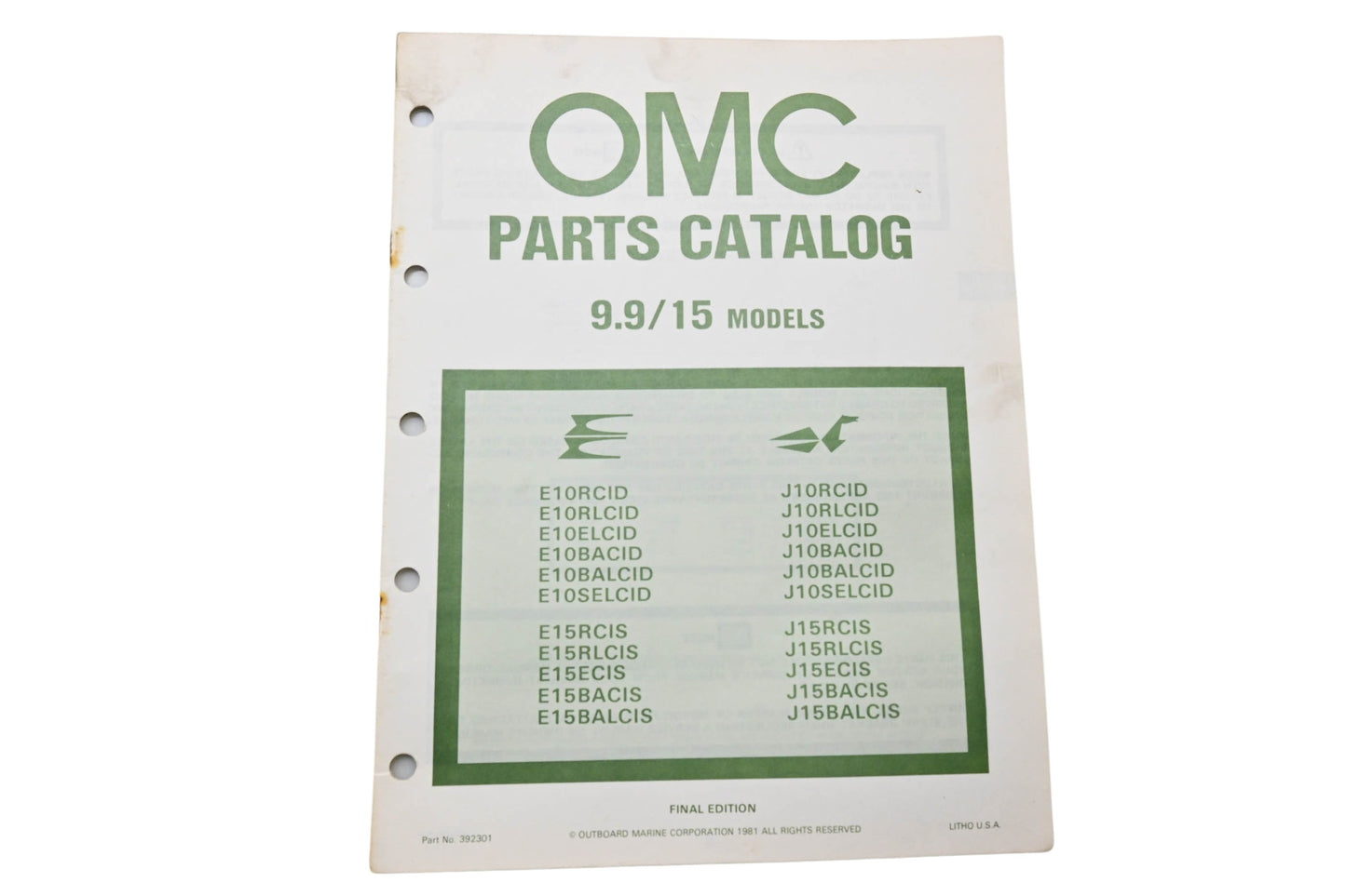 OMC 392301 Parts Catalog 9.9/15 Models