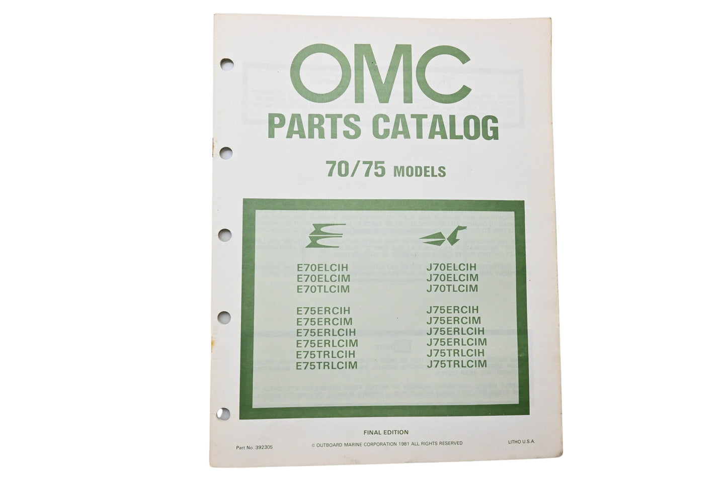 OMC 392305 Parts Catalog 70/75 Models