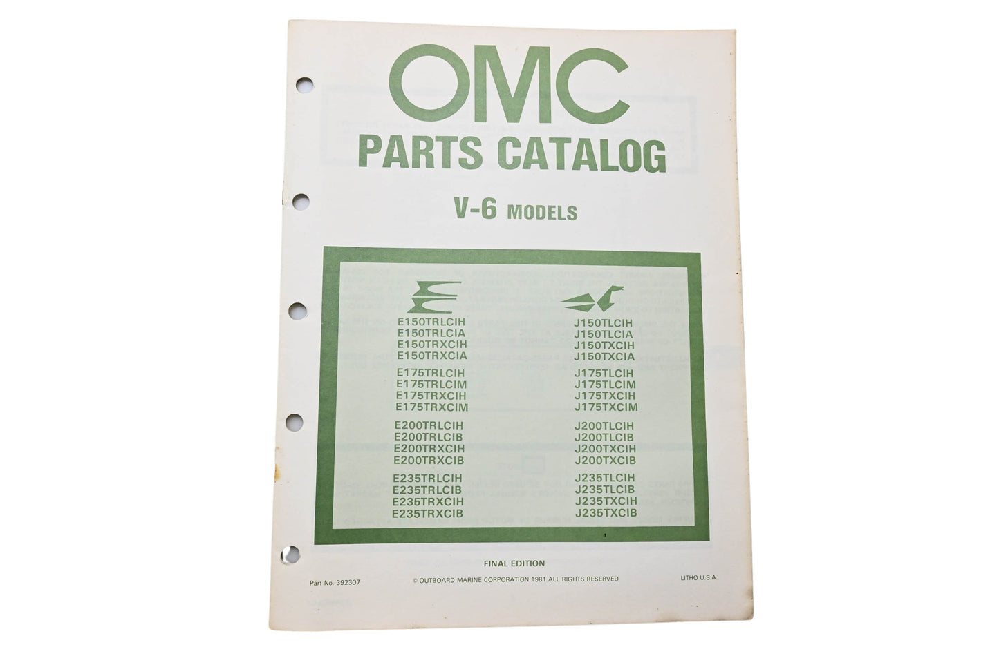 OMC 392307 Parts Catalog V-6 Models