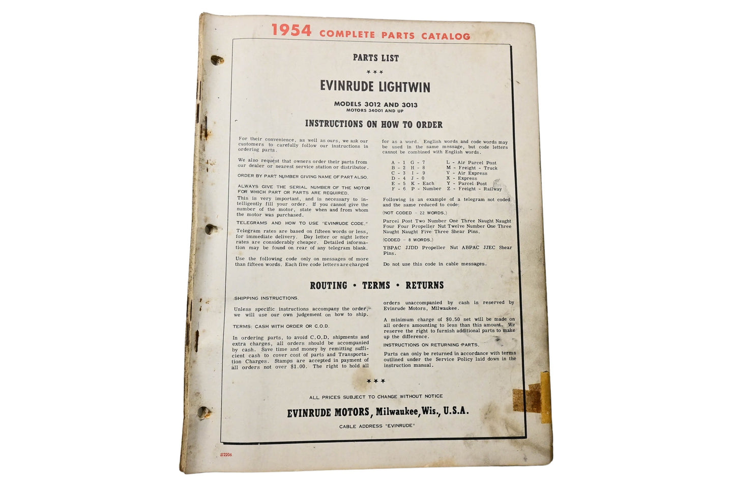 Evinrude 2097-10M-354 1954 Complete Parts Catalog Evinrude Lightwin