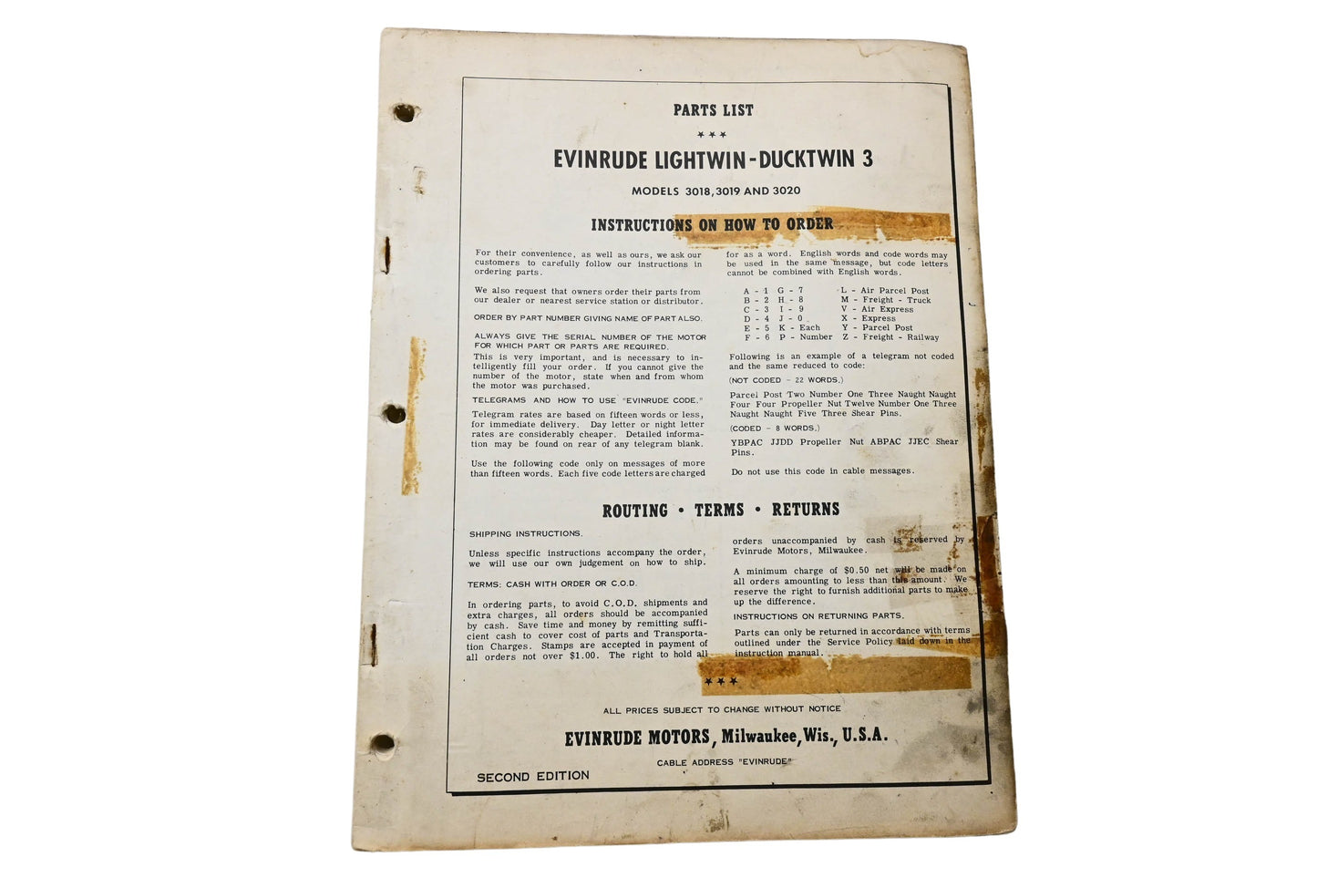 Evinrude 270-6-56-8M 1954 Parts List Evinrude Lightwin Ducktwin Models 3018 3019 3020
